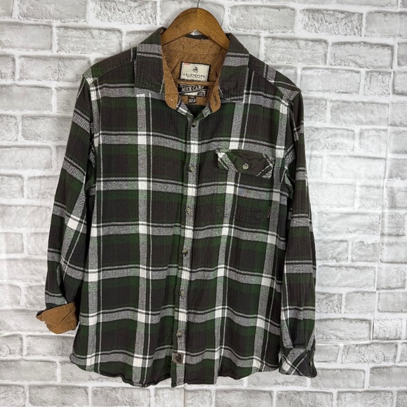Legendary Whitetails Buck Camp Flannel Forest Green Flip Cuff Shirt Mens LARGE - Picture 1 of 7